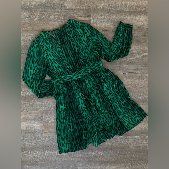 MICHAEL Michael Kors Sheer Animal Print Dress in Palmetto Green, Size 8 - Picture 3 of 9